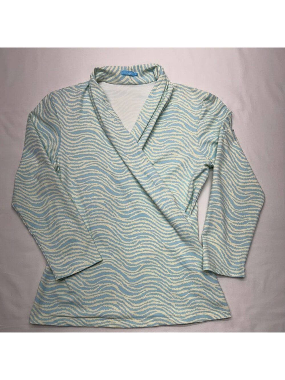 J.McLaughlin Blue & Yellow Print Wrap Top Long Sleeve Women’s S Catalina Cloth